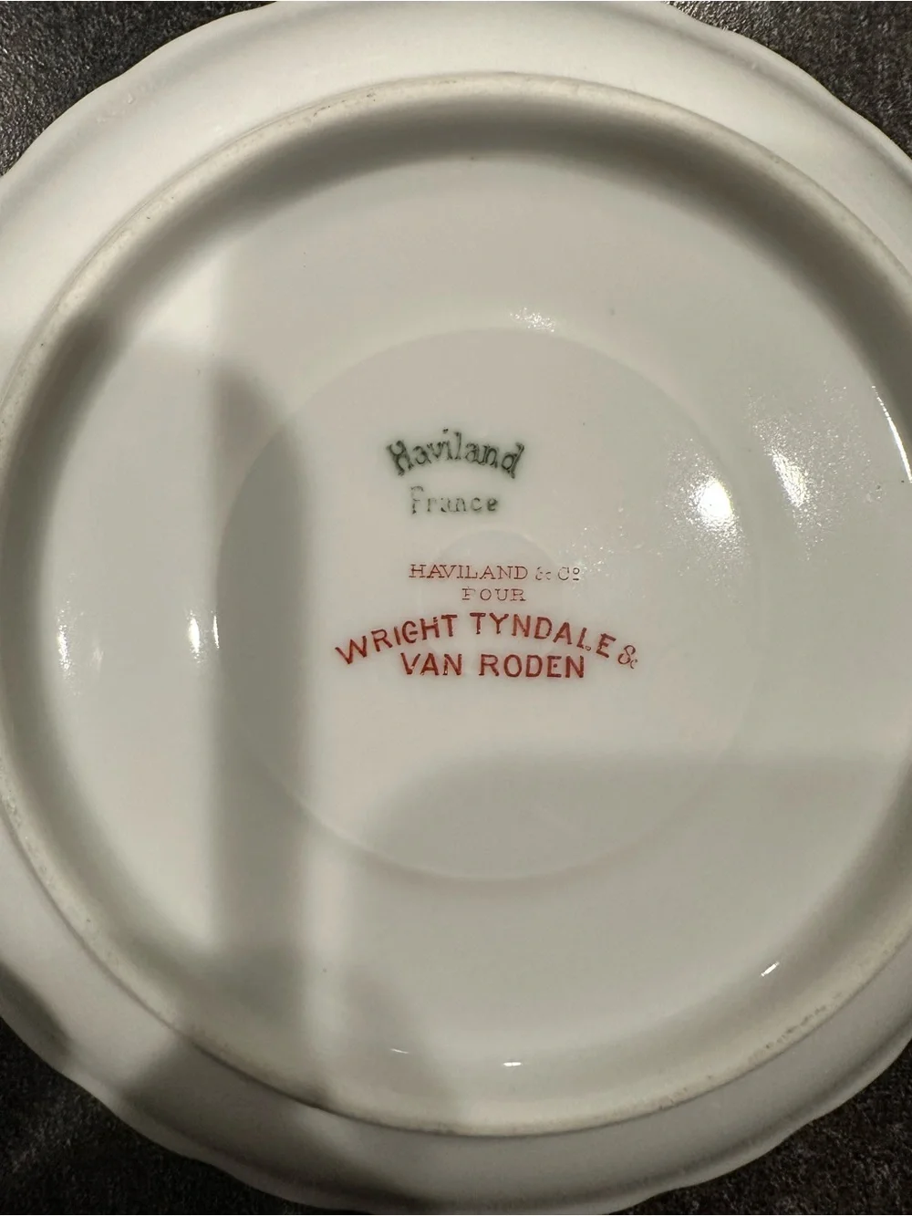 Haviland Porcelain Two-Handled Soup Cup and Saucer in Green, Pink and Gold